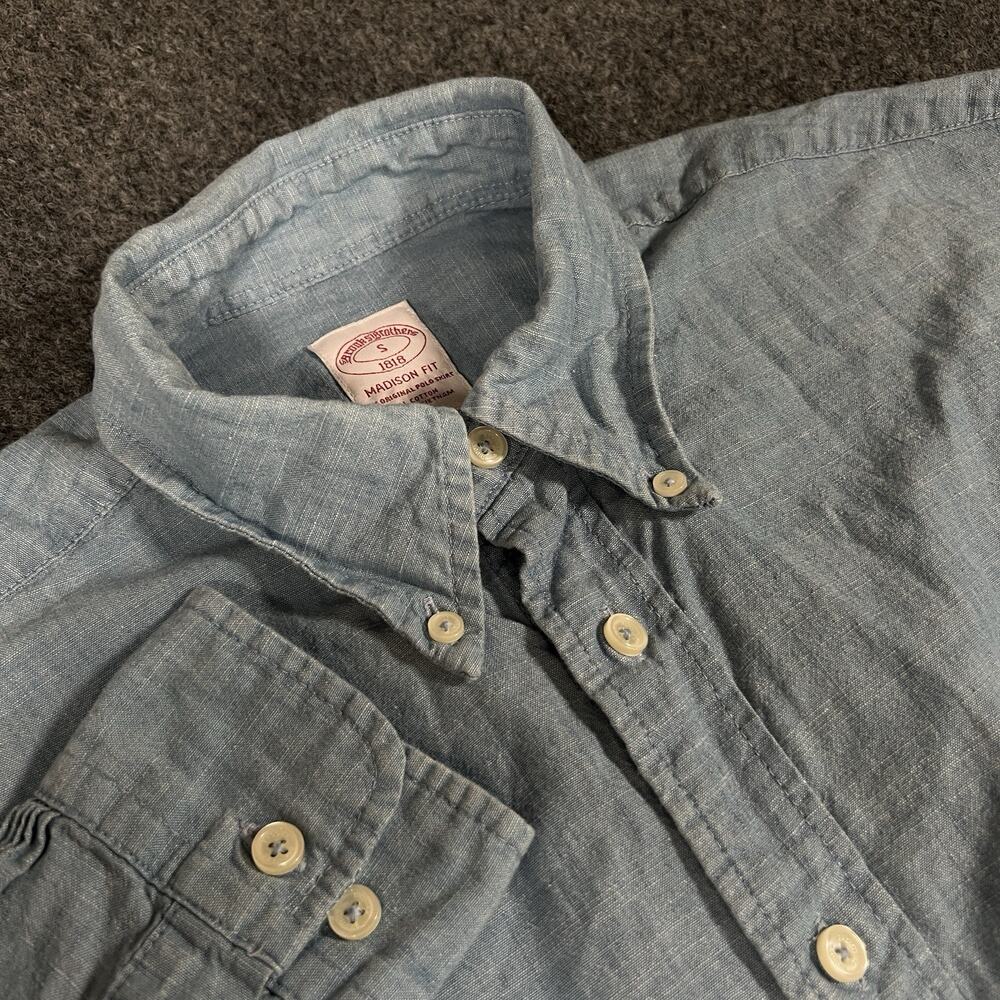 Brooks Brothers 1818 Madison Fit S Blue Chambray Long Sleeve Button Down Pocket